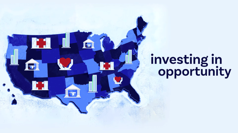 Cover for the Investing in Opportunity video featuring an illustration of the United States map