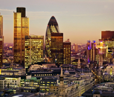 City of London one of the leading centres of global finance.This view includes Tower 42 Gherkin,Willis Building, Stock Exchange Tower and Lloyd`s of London and Canary Wharf at the background.